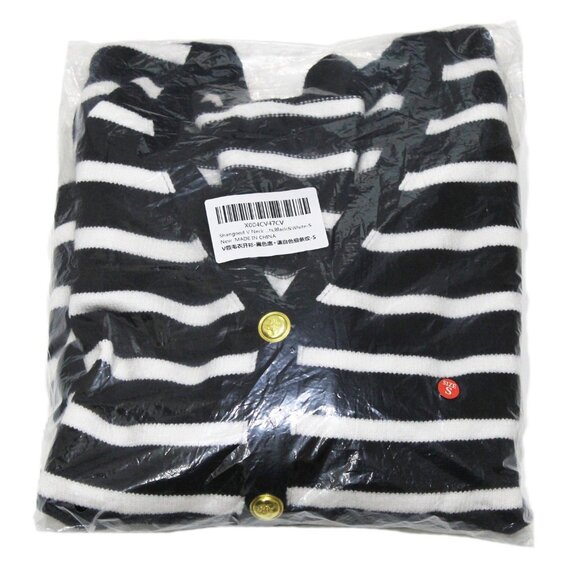 Women V Neck Cardigan Sweater Cropped Gold Buttons Black White Stripe Small - Picture 5 of 5